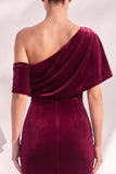 Burgundy Mermaid Ruched One Shoulder Asymmetrical Long Formal Dress