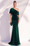 Burgundy Mermaid Ruched One Shoulder Asymmetrical Long Formal Dress