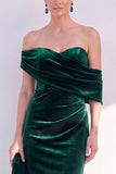 Burgundy Off The Shoulder Velvet Ruched Mermaid Formal Dress