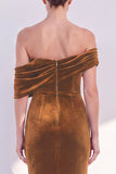 Burgundy Off The Shoulder Velvet Ruched Mermaid Formal Dress