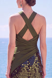 Black Halter Crossed Straps Sequins Mermaid Long Formal Dress with Slit