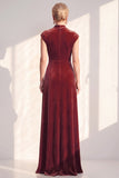 Dark Blue Velvet A-Line V-Neck Ruched Long Mother Of The Bride Dress