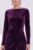 Navy Sheath Velvet Ruched Mother Of The Bride Dress