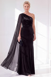 Burgundy One Shoulder Sheath Ruched Mother Of The Bride Dress with Side Cape