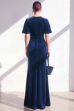 Dark Blue Sheath Ruched Velvet Mother Of The Bride Dress
