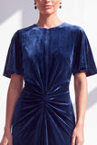 Dark Blue Sheath Ruched Velvet Mother Of The Bride Dress
