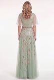 Navy Beaded Cape Sleeves A-Line Long Mother Of The Bride Dress