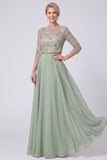 Navy A-Line Illusion Bateau Neck Beaded Long Mother Of The Bride Dress