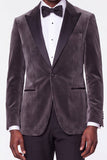 2 Piece Dark Gray Peak Lapel Velvet One Button Men's Prom Suits