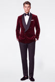 Burgundy 2 Piece Velvet Shawl Lapel Double Breasted Men's Prom Suits