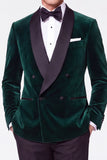 Burgundy 2 Piece Velvet Shawl Lapel Double Breasted Men's Prom Suits