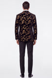 Black Golden 2 Piece Peak Lapel Jacquard Single Breasted Men's Prom Suits