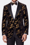 Black Golden 2 Piece Peak Lapel Jacquard Single Breasted Men's Prom Suits