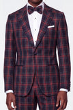 Blue Grid Notch Lapel Single Breasted Men's Prom Suits