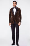Burgundy 2 Piece Velvet Peak Lapel Single Breasted Men's Prom Suits