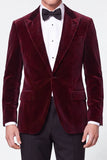 Burgundy 2 Piece Peak Lapel Single Breasted Velvet Men's Prom Suits