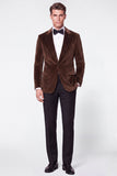 Burgundy 2 Piece Peak Lapel Single Breasted Velvet Men's Prom Suits