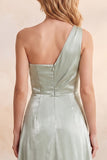 Light Green One Shoulder Velvet A-Line Long Wedding Guest Dress