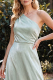 Light Green One Shoulder Velvet A-Line Long Wedding Guest Dress