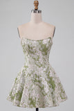 Light Green A-Line Pearl Corset Strapless Basque Waist Short Homecoming Dress