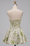 Light Green A-Line Pearl Corset Strapless Basque Waist Short Homecoming Dress