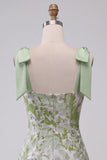 Light Green Pearl Square Neck Ruffled Short Homecoming Dress with Beading
