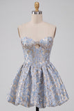 Light Blue Corset Sweetheart Short Homecoming Dress with Rhinestone