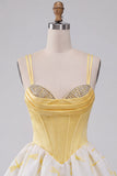 Yellow A Line Corset Sweetheart Bubble Hem Short Homecoming Dress with Rhinestones