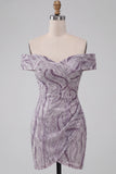 Glam Lilac Bodycon Off the Shoulder Sequins Short Homecoming Dress