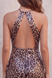 Sparkly Sequin Leopard Print Bodycon Halter Keyhole Short Cocktail Dress