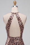 Sparkly Sequin Leopard Print Bodycon Halter Keyhole Short Cocktail Dress
