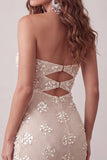 Ivory Bodycon Cut Out Strapless Short Homecoming Dress with Sequins