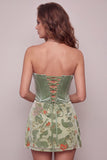 Dusty Sage Corset Velvet Strapless Floral Short Cocktail Dress
