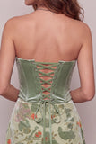 Dusty Sage Corset Velvet Strapless Floral Short Cocktail Dress