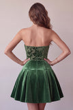 Dark Green Strapless A-Line Velvet Short Cocktail Dress with Ruffles
