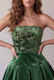 Dark Green Strapless A-Line Velvet Short Cocktail Dress with Ruffles