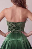 Dark Green Strapless A-Line Velvet Short Cocktail Dress with Ruffles