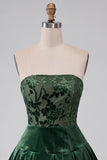 Dark Green Strapless A-Line Velvet Short Cocktail Dress with Ruffles