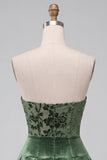 Dark Green Strapless A-Line Velvet Short Cocktail Dress with Ruffles