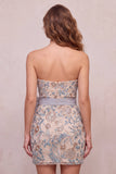 Light Grey Bodycon Sequins Strapless Beaded Short Cocktail Dress with Bow