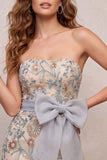 Light Grey Bodycon Sequins Strapless Beaded Short Cocktail Dress with Bow