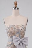 Light Grey Bodycon Sequins Strapless Beaded Short Cocktail Dress with Bow