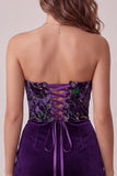 Plum Corset Strapless Velvet Bodycon Ruched Short Cocktail Dress