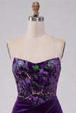 Plum Corset Strapless Velvet Bodycon Ruched Short Cocktail Dress