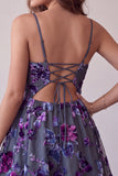 Plum A-Line Sweetheart Cut Out Floral Short Cocktail Dress
