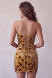 Ginger Yellow Corset Bodycon Strapless Keyhole Velvet Short Cocktail Dress