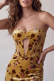 Ginger Yellow Corset Bodycon Strapless Keyhole Velvet Short Cocktail Dress
