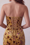 Ginger Yellow Corset Bodycon Strapless Keyhole Velvet Short Cocktail Dress