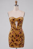 Ginger Yellow Corset Bodycon Strapless Keyhole Velvet Short Cocktail Dress