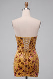 Ginger Yellow Corset Bodycon Strapless Keyhole Velvet Short Cocktail Dress